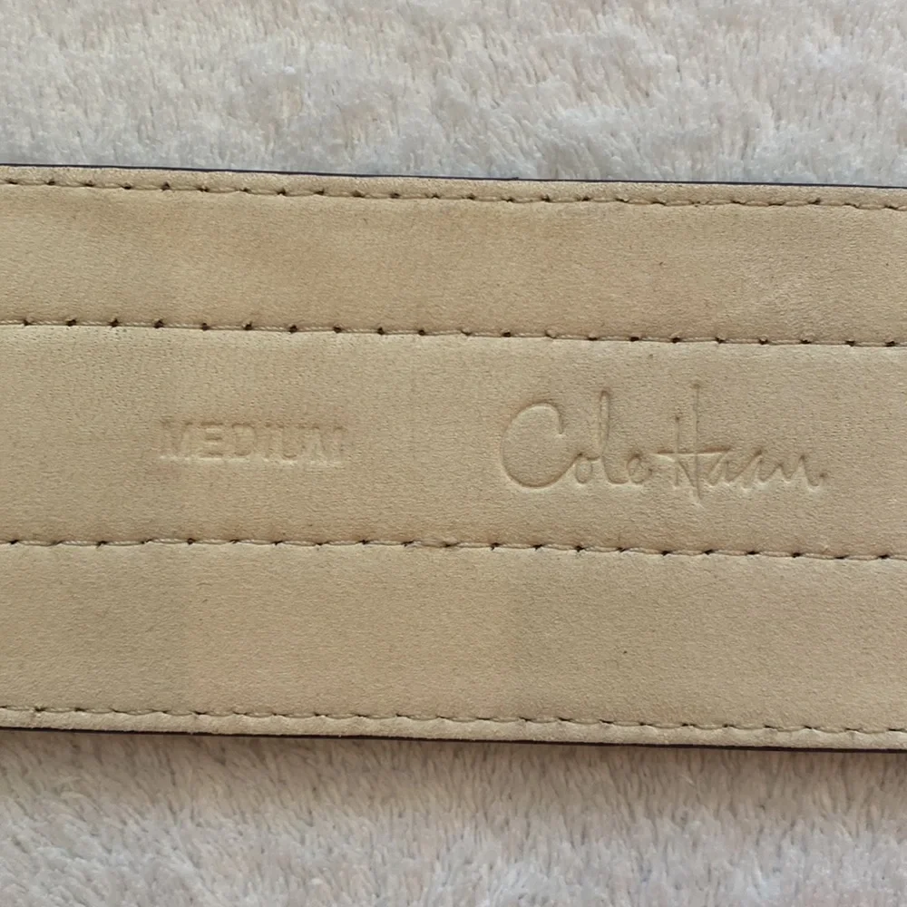 Wide gray suede Cole Haan statement belt w/big silver buckle Sz M NWOT